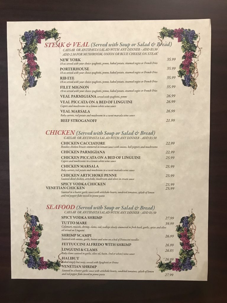 MENU Sorella Italian Restaurant